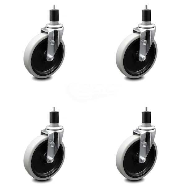 5 Inch Thermoplastic Rubber Wheel 1-7/8 Inch Expanding Stem Caster SCC, 4PK